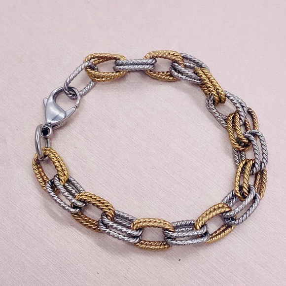 EUC Silver & Gold Plated Double Link Bracelet - Picture 11 of 16